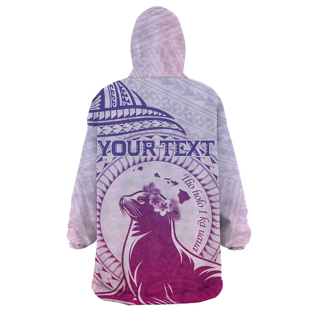 Personalised Hawaii Monk Seal Wearable Blanket Hoodie Polynesian Tattoo With Tropical Flowers - Purple Gradient LT14 - Polynesian Pride