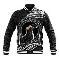 Personalised Hawaii Monk Seal Baseball Jacket Polynesian Tattoo With Tropical Flowers - Black LT14 Unisex Black - Polynesian Pride
