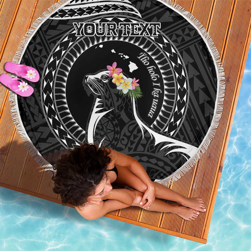 Personalised Hawaii Monk Seal Beach Blanket Polynesian Tattoo With Tropical Flowers - Black LT14 - Polynesian Pride