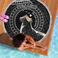 Personalised Hawaii Monk Seal Beach Blanket Polynesian Tattoo With Tropical Flowers - Black LT14 - Polynesian Pride