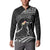 Personalised Hawaii Monk Seal Button Sweatshirt Polynesian Tattoo With Tropical Flowers - Black