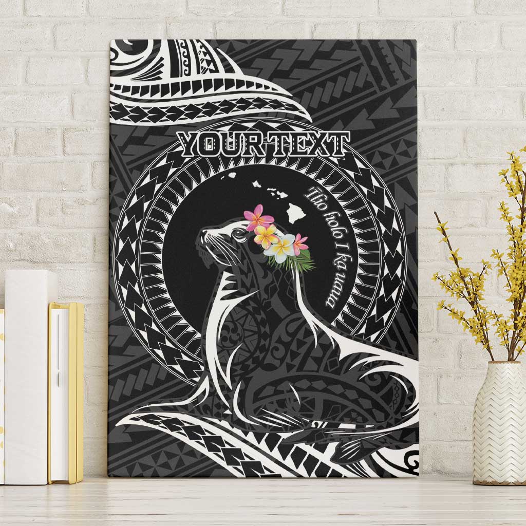 Personalised Hawaii Monk Seal Canvas Wall Art Polynesian Tattoo With Tropical Flowers - Black