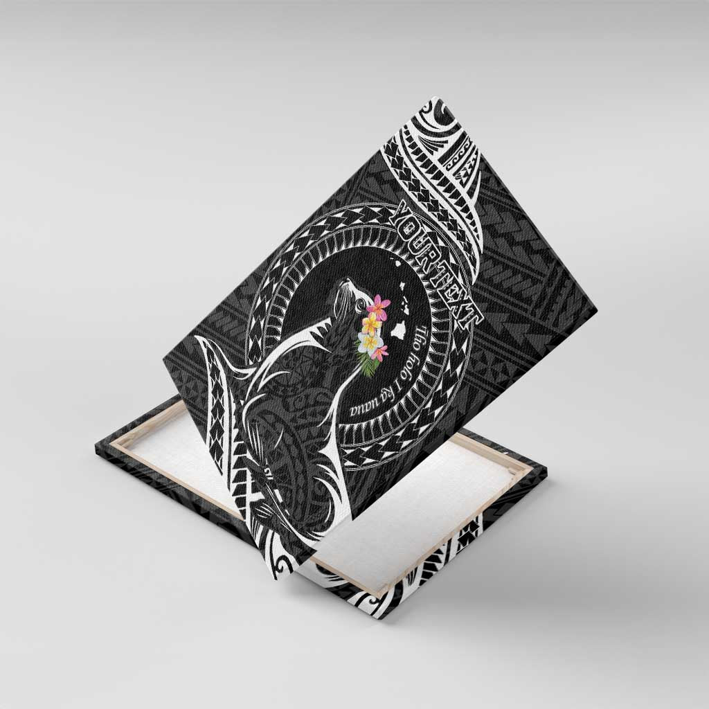 Personalised Hawaii Monk Seal Canvas Wall Art Polynesian Tattoo With Tropical Flowers - Black LT14 With Frame Black - Polynesian Pride