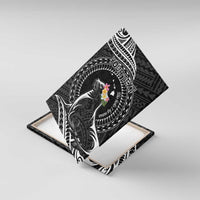 Personalised Hawaii Monk Seal Canvas Wall Art Polynesian Tattoo With Tropical Flowers - Black LT14 With Frame Black - Polynesian Pride