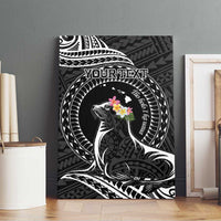 Personalised Hawaii Monk Seal Canvas Wall Art Polynesian Tattoo With Tropical Flowers - Black LT14 - Polynesian Pride