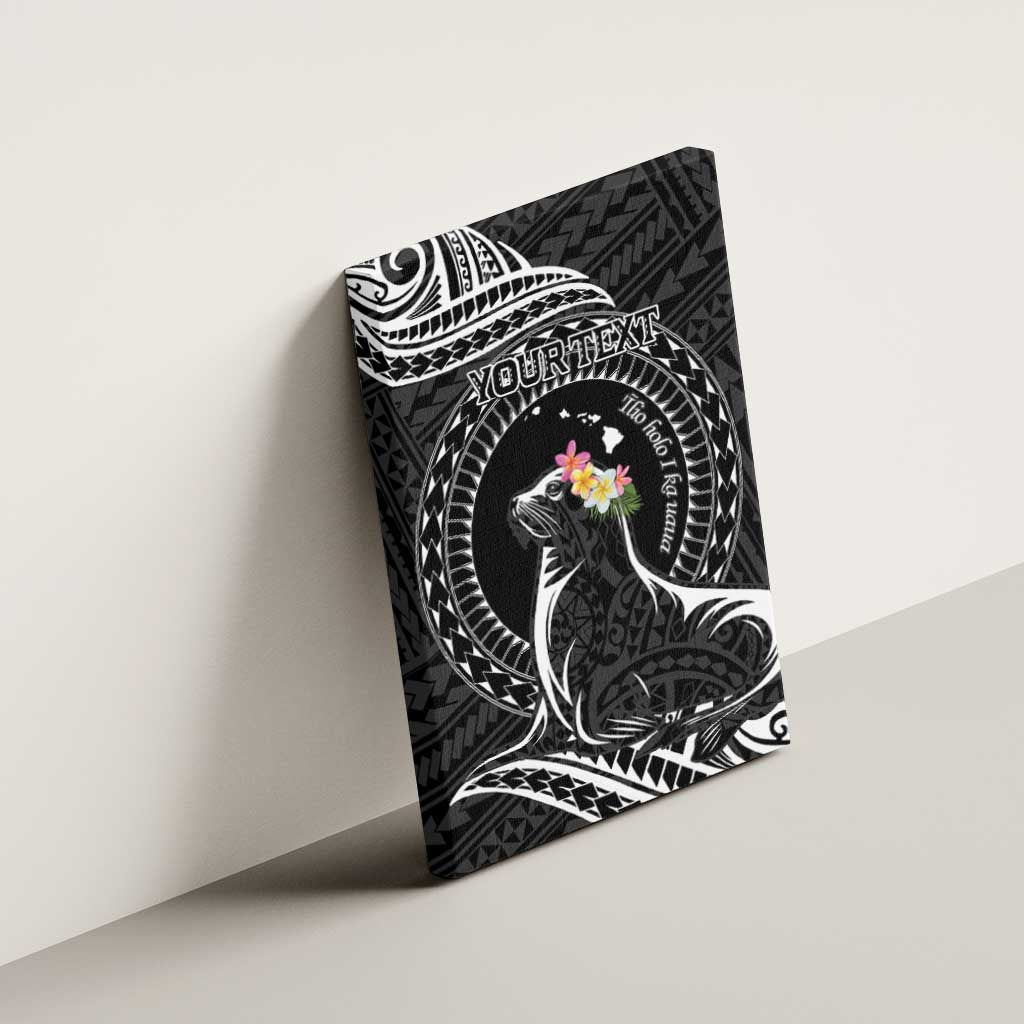 Personalised Hawaii Monk Seal Canvas Wall Art Polynesian Tattoo With Tropical Flowers - Black LT14 - Polynesian Pride