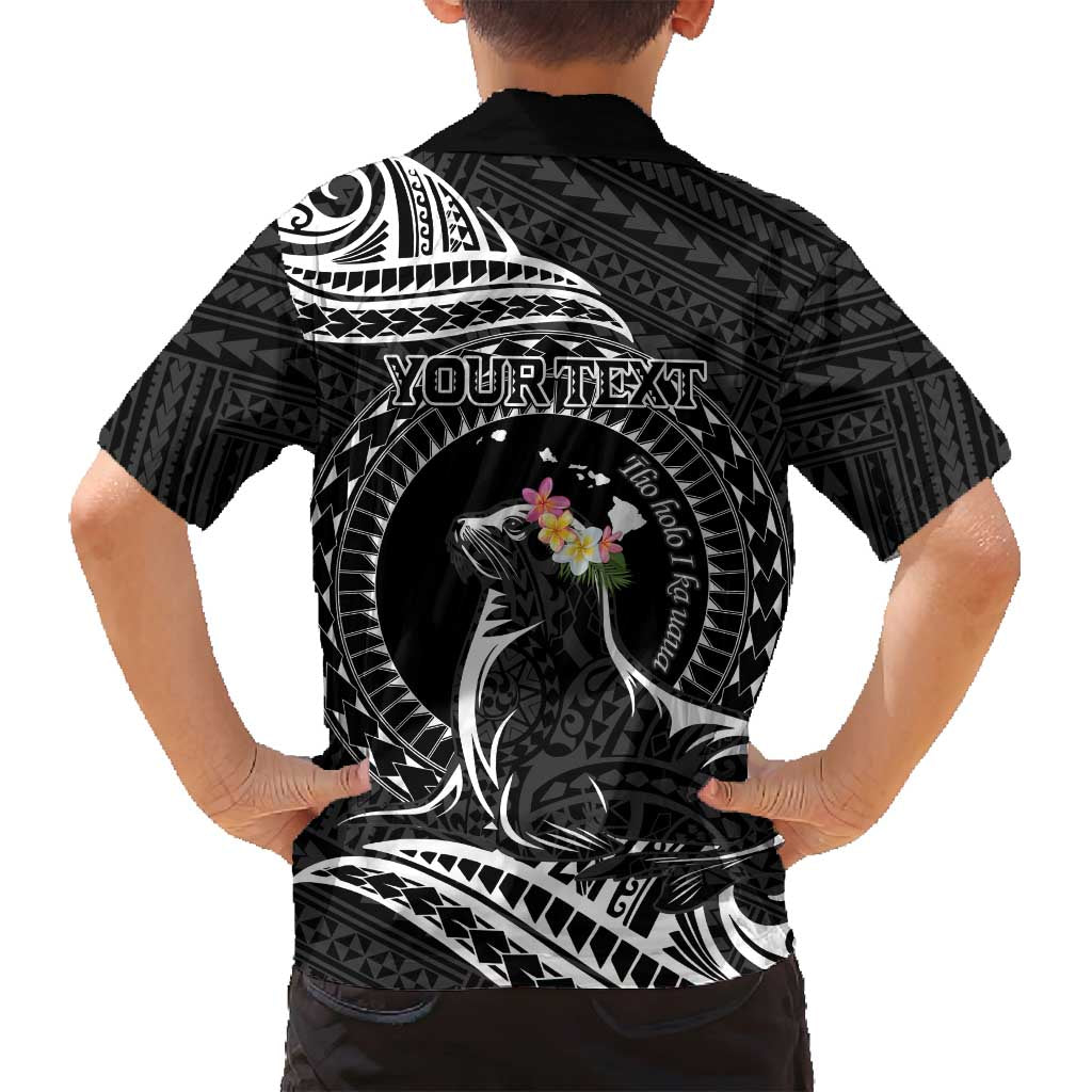 Personalised Hawaii Monk Seal Family Matching Tank Maxi Dress and Hawaiian Shirt Polynesian Tattoo With Tropical Flowers - Black LT14 - Polynesian Pride