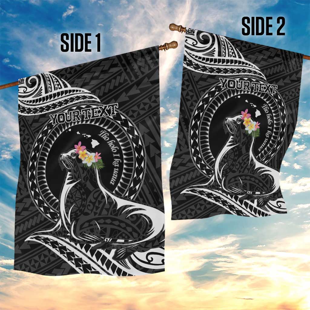 Personalised Hawaii Monk Seal Garden Flag Polynesian Tattoo With Tropical Flowers - Black LT14 - Polynesian Pride
