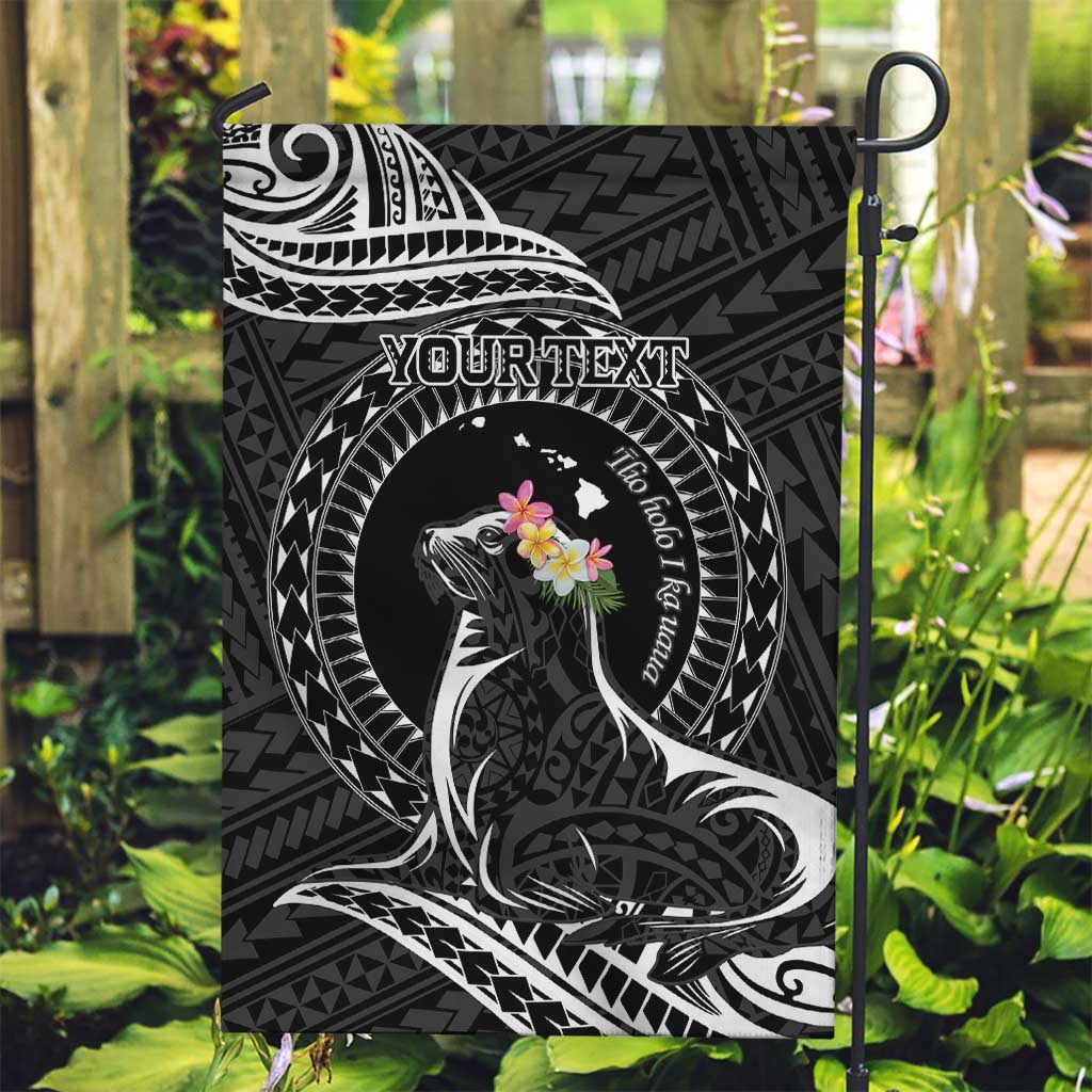 Personalised Hawaii Monk Seal Garden Flag Polynesian Tattoo With Tropical Flowers - Black LT14 Garden Flag Black - Polynesian Pride