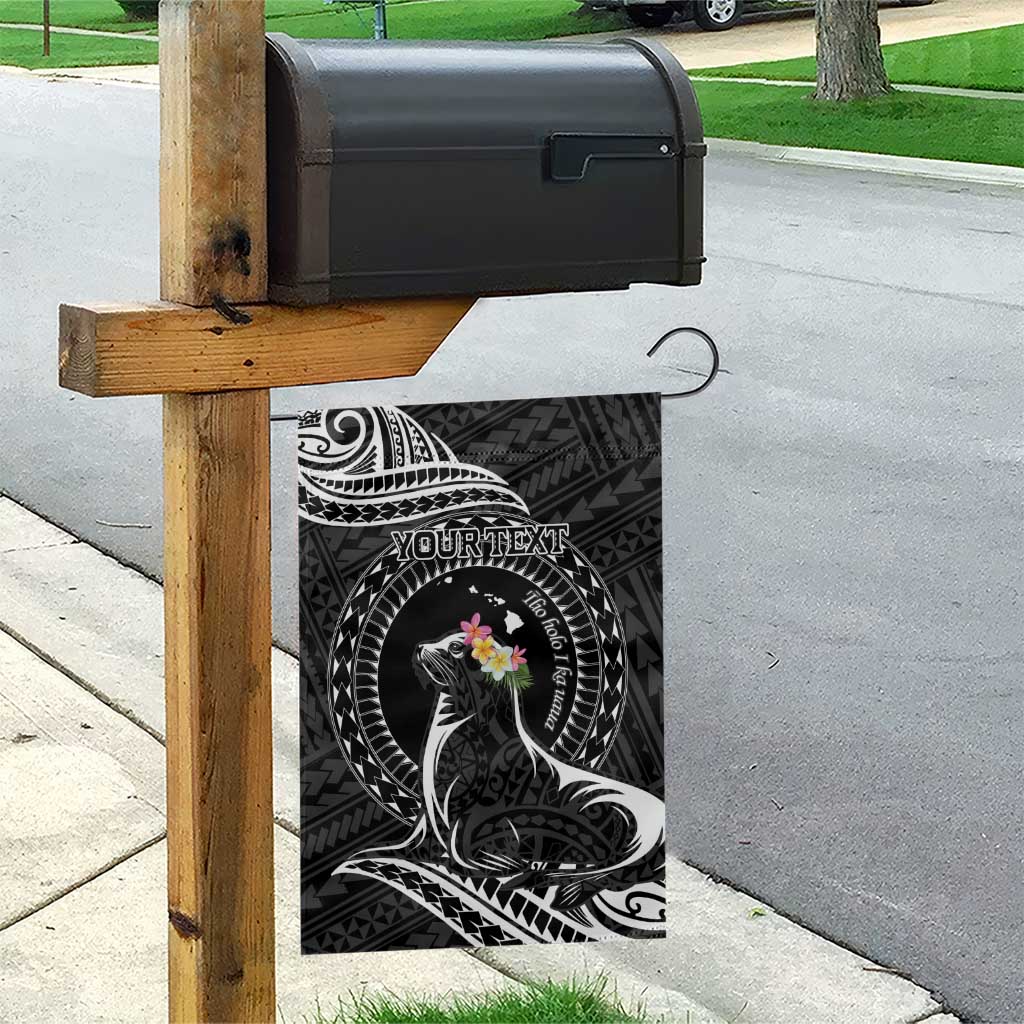 Personalised Hawaii Monk Seal Garden Flag Polynesian Tattoo With Tropical Flowers - Black LT14 - Polynesian Pride