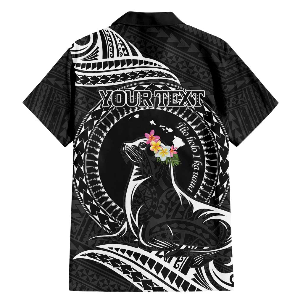 Personalised Hawaii Monk Seal Hawaiian Shirt Polynesian Tattoo With Tropical Flowers - Black LT14 - Polynesian Pride