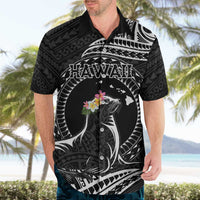 Personalised Hawaii Monk Seal Hawaiian Shirt Polynesian Tattoo With Tropical Flowers - Black LT14 - Polynesian Pride