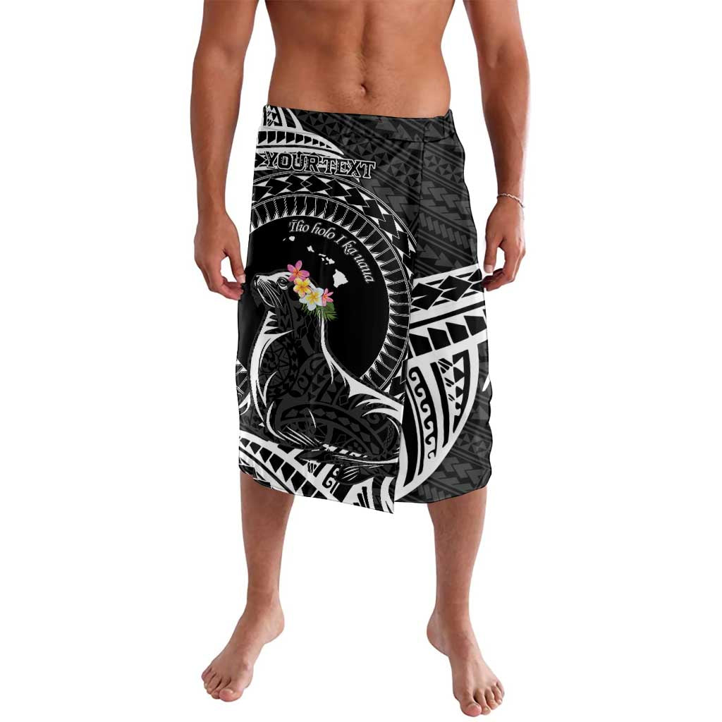 Personalised Hawaii Monk Seal Lavalava Polynesian Tattoo With Tropical Flowers - Black