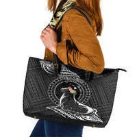 Personalised Hawaii Monk Seal Leather Tote Bag Polynesian Tattoo With Tropical Flowers - Black LT14 Black - Polynesian Pride