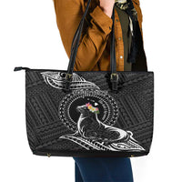 Personalised Hawaii Monk Seal Leather Tote Bag Polynesian Tattoo With Tropical Flowers - Black LT14 - Polynesian Pride