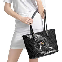 Personalised Hawaii Monk Seal Leather Tote Bag Polynesian Tattoo With Tropical Flowers - Black LT14 - Polynesian Pride