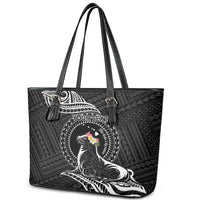 Personalised Hawaii Monk Seal Leather Tote Bag Polynesian Tattoo With Tropical Flowers - Black LT14 - Polynesian Pride