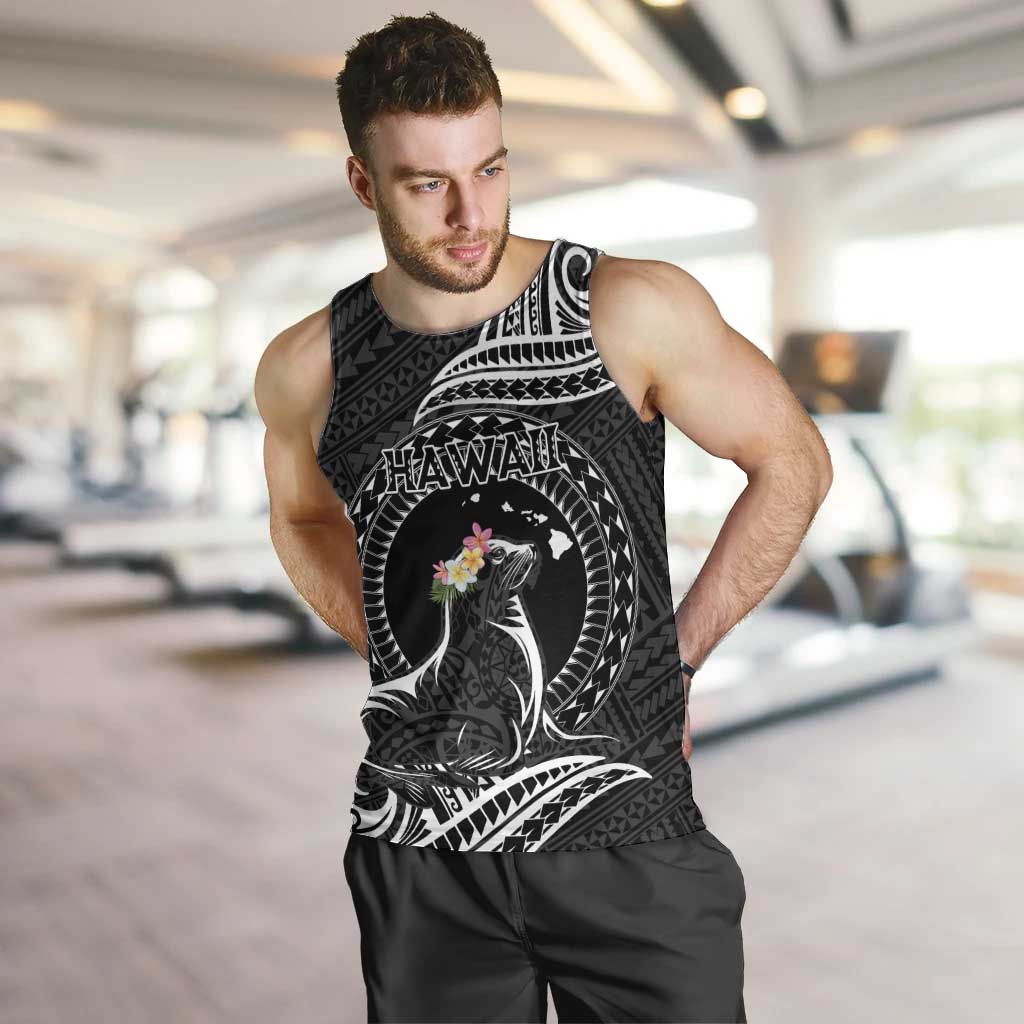 Personalised Hawaii Monk Seal Men Tank Top Polynesian Tattoo With Tropical Flowers - Black LT14 Black - Polynesian Pride