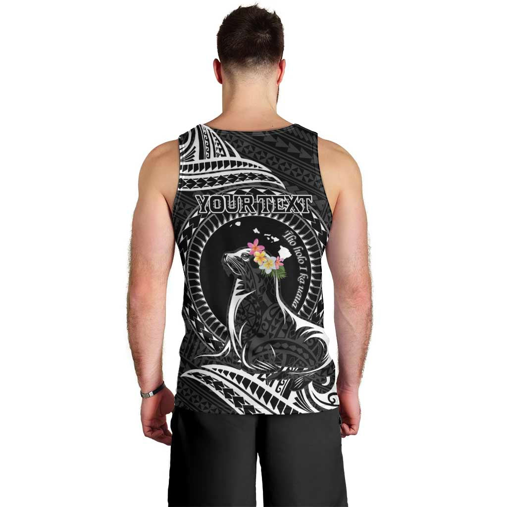 Personalised Hawaii Monk Seal Men Tank Top Polynesian Tattoo With Tropical Flowers - Black LT14 - Polynesian Pride