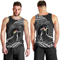 Personalised Hawaii Monk Seal Men Tank Top Polynesian Tattoo With Tropical Flowers - Black LT14 - Polynesian Pride