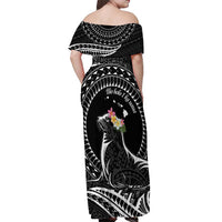 Personalised Hawaii Monk Seal Off Shoulder Maxi Dress Polynesian Tattoo With Tropical Flowers - Black LT14 - Polynesian Pride