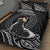 Personalised Hawaii Monk Seal Quilt Bed Set Polynesian Tattoo With Tropical Flowers - Black