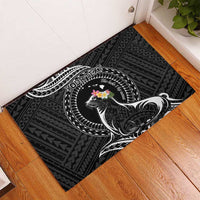 Personalised Hawaii Monk Seal Rubber Doormat Polynesian Tattoo With Tropical Flowers - Black LT14 - Polynesian Pride