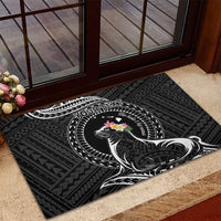 Personalised Hawaii Monk Seal Rubber Doormat Polynesian Tattoo With Tropical Flowers - Black LT14 - Polynesian Pride