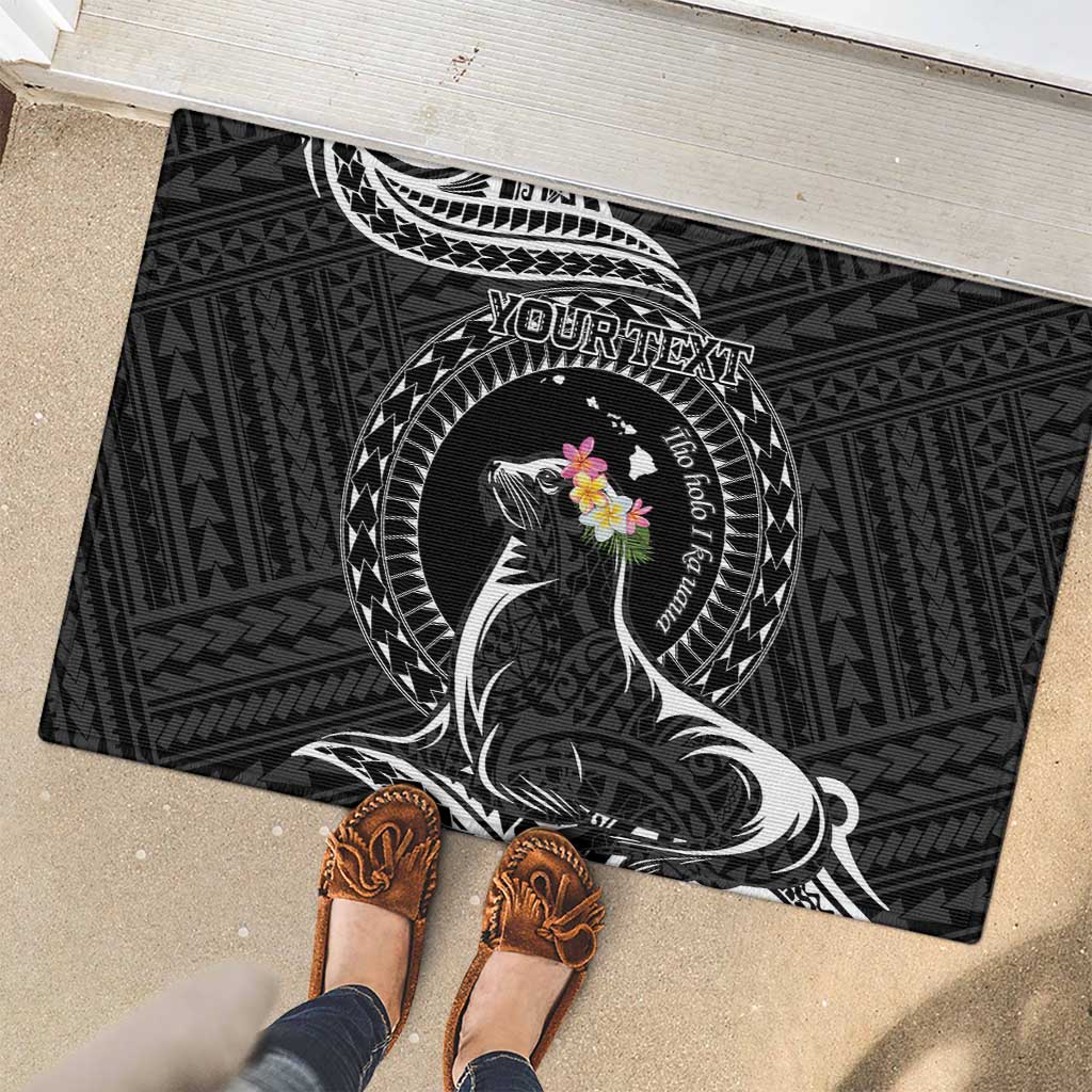 Personalised Hawaii Monk Seal Rubber Doormat Polynesian Tattoo With Tropical Flowers - Black LT14 - Polynesian Pride