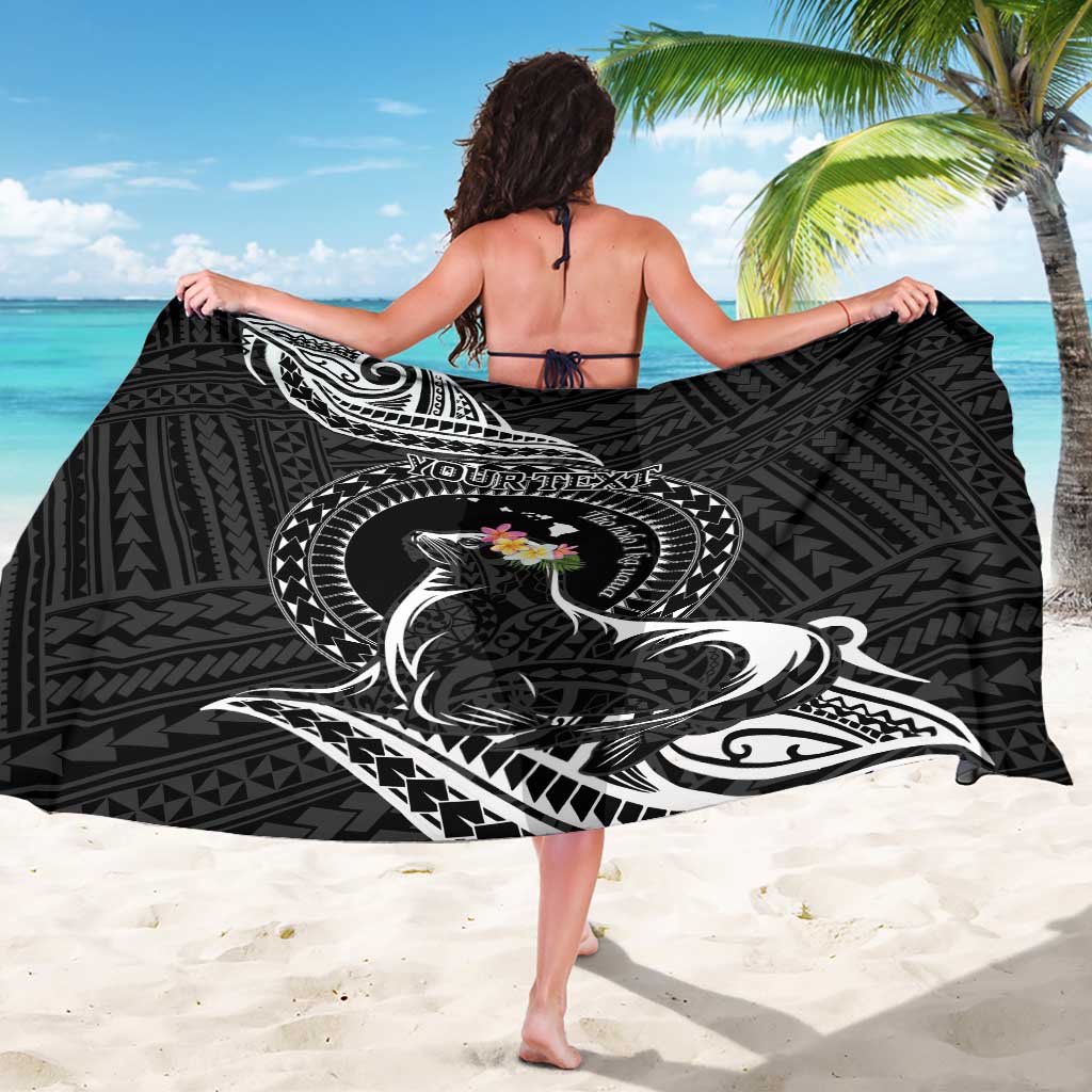 Personalised Hawaii Monk Seal Sarong Polynesian Tattoo With Tropical Flowers - Black