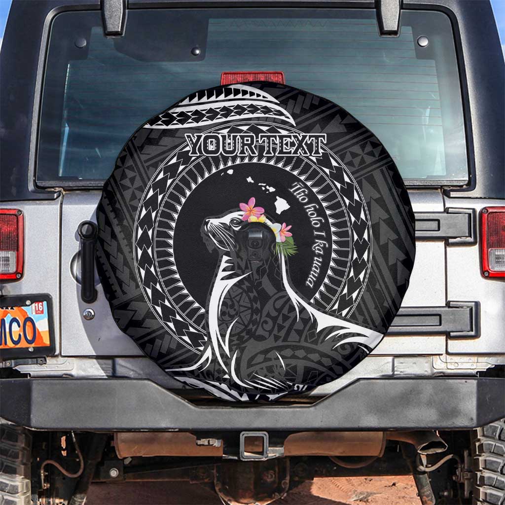 Personalised Hawaii Monk Seal Spare Tire Cover Polynesian Tattoo With Tropical Flowers - Black LT14 Black - Polynesian Pride