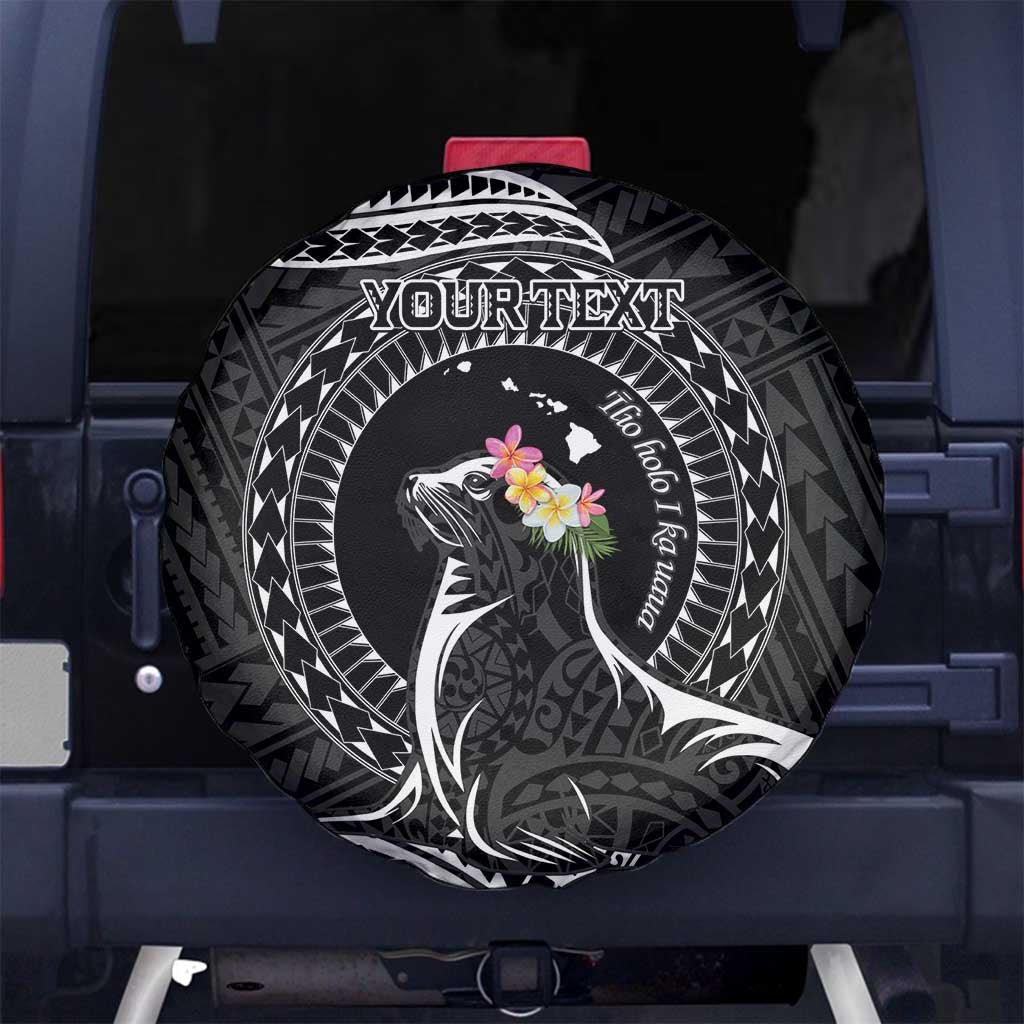 Personalised Hawaii Monk Seal Spare Tire Cover Polynesian Tattoo With Tropical Flowers - Black LT14 - Polynesian Pride