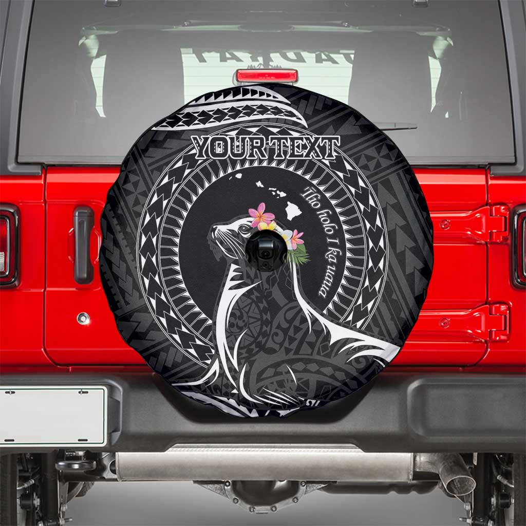 Personalised Hawaii Monk Seal Spare Tire Cover Polynesian Tattoo With Tropical Flowers - Black LT14 - Polynesian Pride