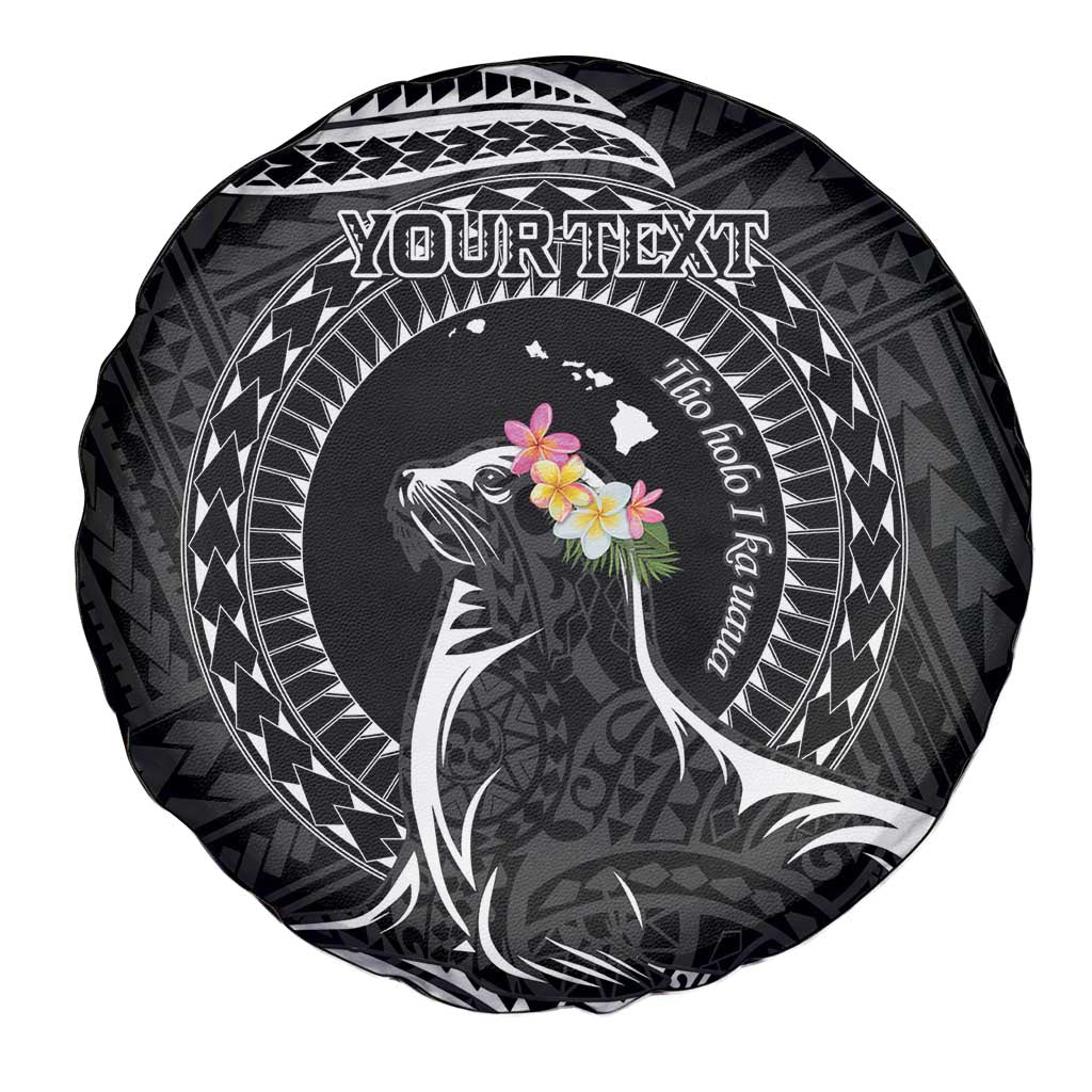 Personalised Hawaii Monk Seal Spare Tire Cover Polynesian Tattoo With Tropical Flowers - Black LT14 - Polynesian Pride