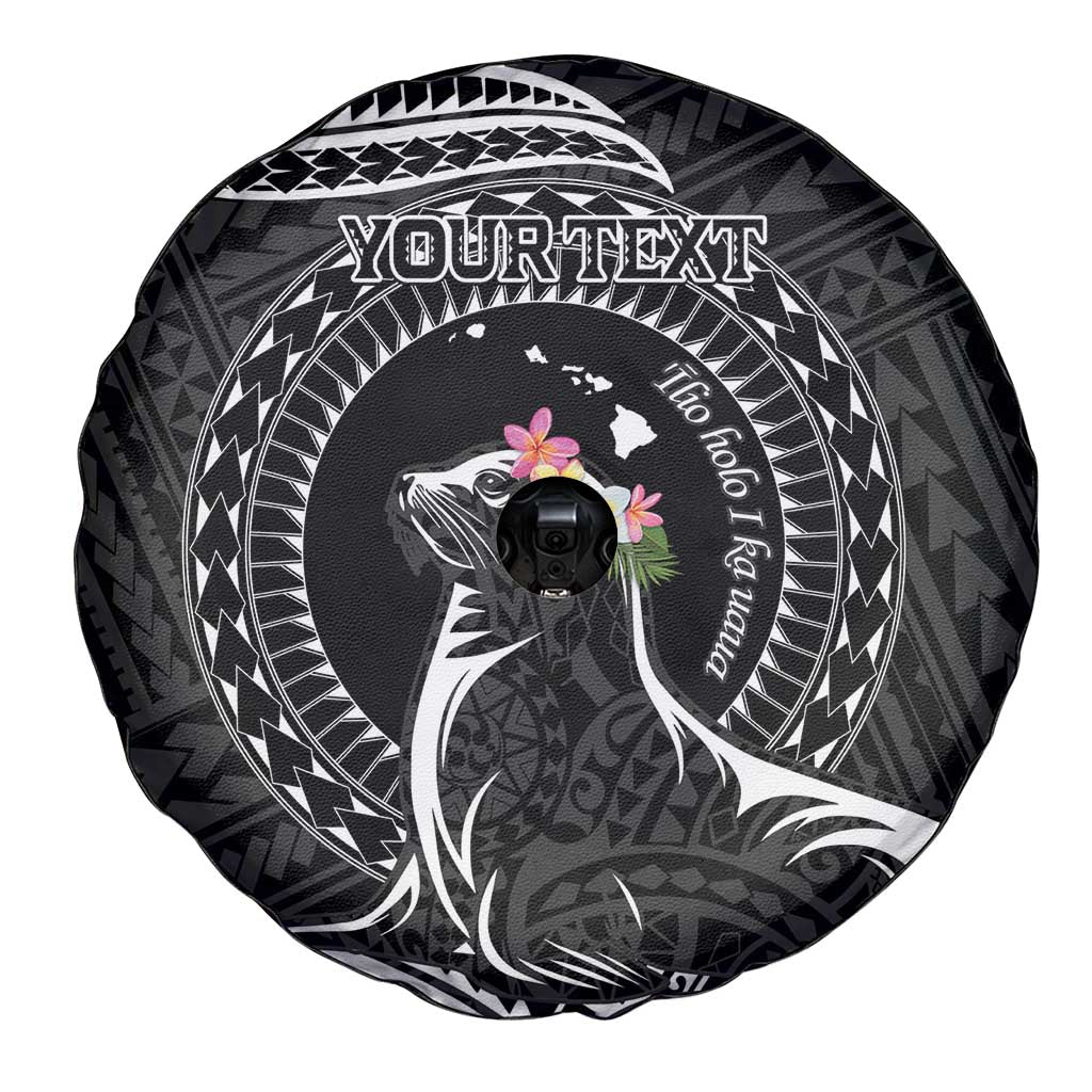 Personalised Hawaii Monk Seal Spare Tire Cover Polynesian Tattoo With Tropical Flowers - Black LT14 - Polynesian Pride