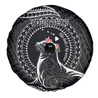 Personalised Hawaii Monk Seal Spare Tire Cover Polynesian Tattoo With Tropical Flowers - Black LT14 - Polynesian Pride