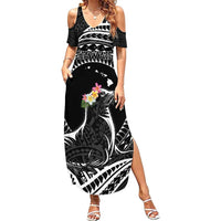 Personalised Hawaii Monk Seal Summer Maxi Dress Polynesian Tattoo With Tropical Flowers - Black LT14 Women Black - Polynesian Pride