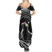 Personalised Hawaii Monk Seal Summer Maxi Dress Polynesian Tattoo With Tropical Flowers - Black LT14 - Polynesian Pride