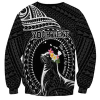 Personalised Hawaii Monk Seal Sweatshirt Polynesian Tattoo With Tropical Flowers - Black LT14 - Polynesian Pride