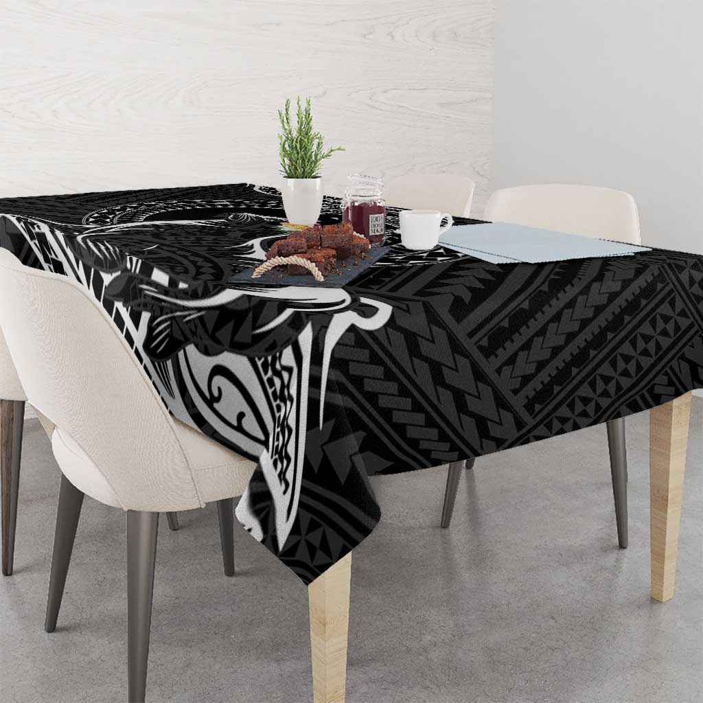 Personalised Hawaii Monk Seal Tablecloth Polynesian Tattoo With Tropical Flowers - Black LT14 - Polynesian Pride