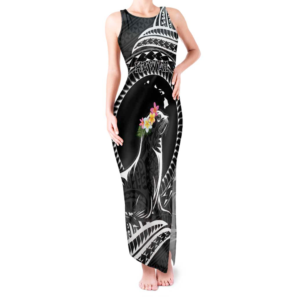 Personalised Hawaii Monk Seal Tank Maxi Dress Polynesian Tattoo With Tropical Flowers - Black LT14 Women Black - Polynesian Pride