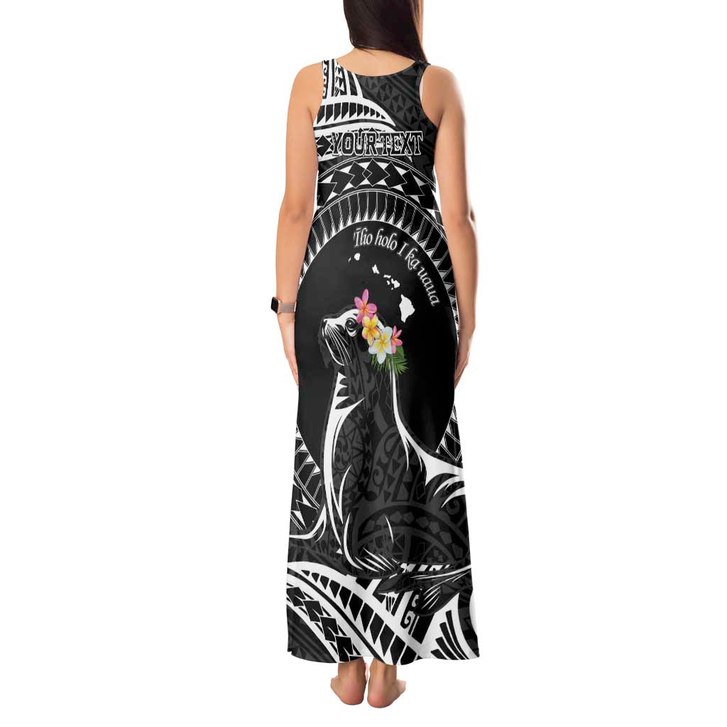 Personalised Hawaii Monk Seal Tank Maxi Dress Polynesian Tattoo With Tropical Flowers - Black LT14 - Polynesian Pride