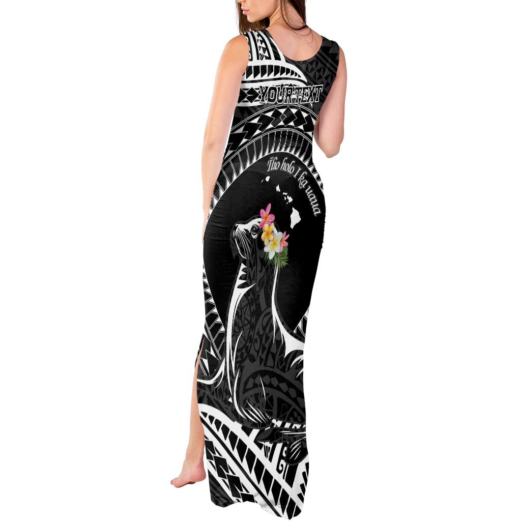 Personalised Hawaii Monk Seal Tank Maxi Dress Polynesian Tattoo With Tropical Flowers - Black LT14 - Polynesian Pride