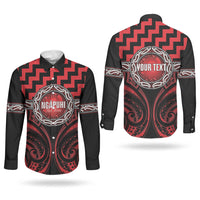 Aotearoa Ngapuhi Personalised Couples Matching Off The Shoulder Long Sleeve Dress and Long Sleeve Button Shirt Maori Iwi Poutama Puhoro Tattoo