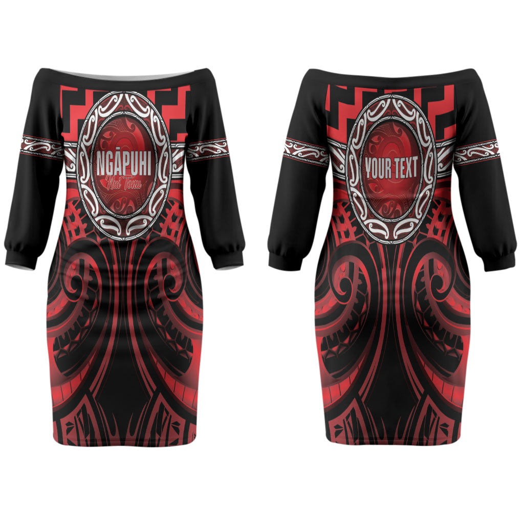 Aotearoa Ngapuhi Personalised Couples Matching Off The Shoulder Long Sleeve Dress and Long Sleeve Button Shirt Maori Iwi Poutama Puhoro Tattoo