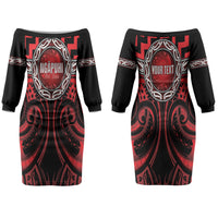 Aotearoa Ngapuhi Personalised Couples Matching Off The Shoulder Long Sleeve Dress and Long Sleeve Button Shirt Maori Iwi Poutama Puhoro Tattoo