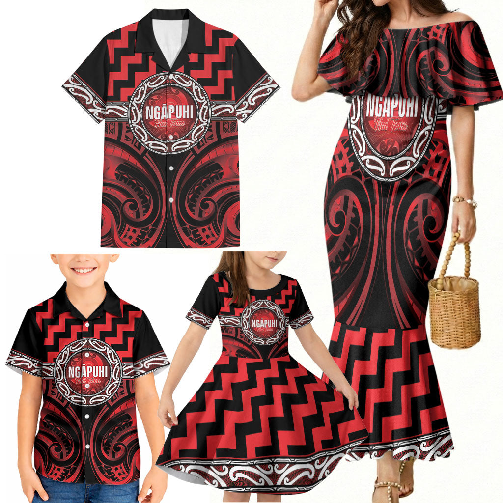 Aotearoa Ngapuhi Personalised Family Matching Mermaid Dress and Hawaiian Shirt Maori Iwi Poutama Puhoro Tattoo