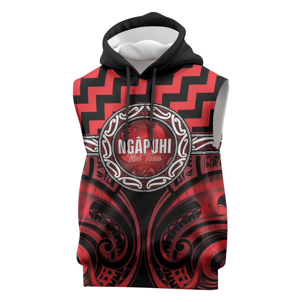 Aotearoa Ngapuhi Personalised Sleeveless Hoodie Maori Iwi Poutama Puhoro Tattoo LT14 Red - Polynesian Pride