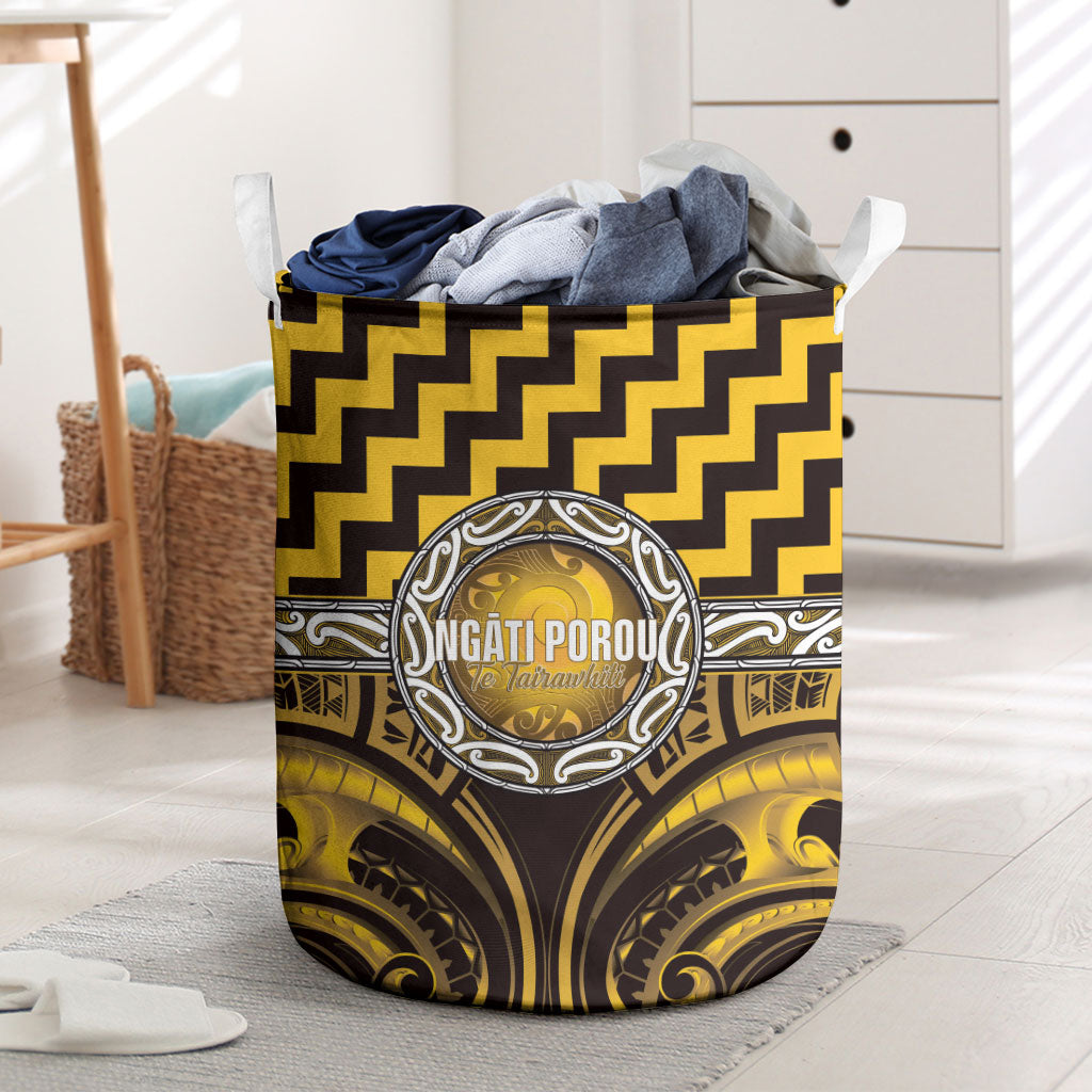 Aotearoa Ngati Porou Laundry Basket Maori Iwi Poutama Puhoro Tattoo LT14 Yellow - Polynesian Pride