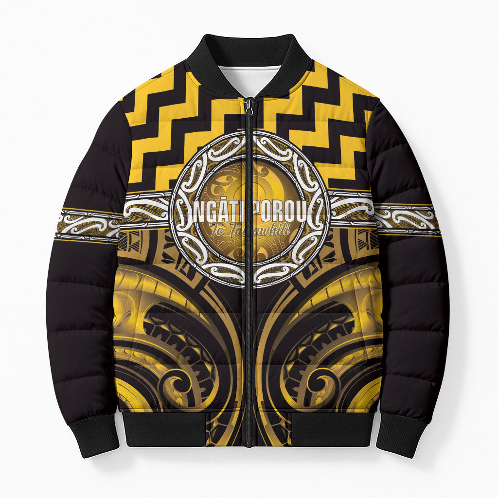Aotearoa Ngati Porou Personalised Bomber Puffer Jacket Maori Iwi Poutama Puhoro Tattoo LT14 Unisex Yellow - Polynesian Pride